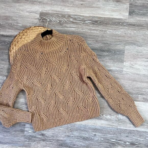 Nwt American‎ Eagle brown knit balloon sleeve sweater mock neck - Picture 1 of 6